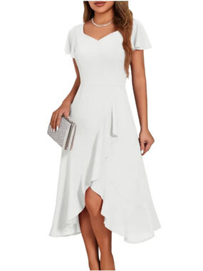 Women's HOMRAIN White Ruffle Midi Dress L